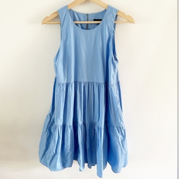 Banana Republic Blue Cotton Poplin Tiered Mini Dress Size XSP - Picture 3 of 4